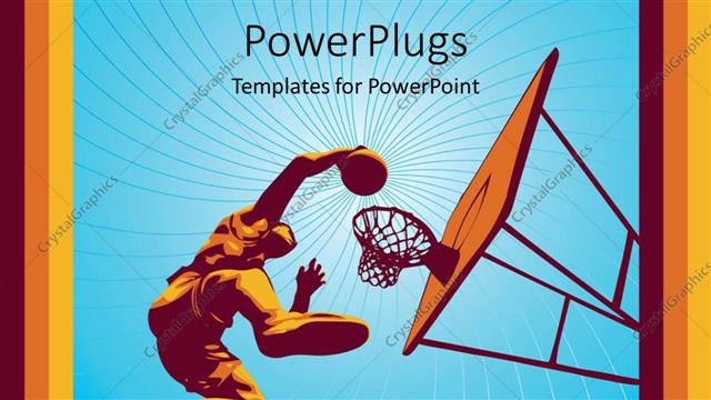  Presentation with sports - 3D graphics of a bascketballer making a shot over a blue background