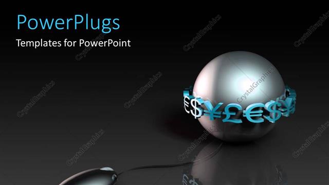  Presentation with online banking - 3D graphics of a black shinning ball with currency symbols round it