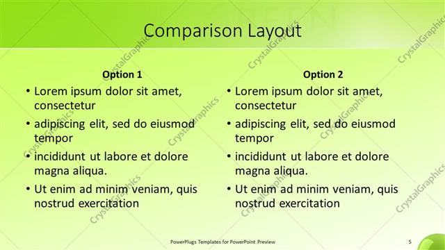 Comparison presentation slide layout