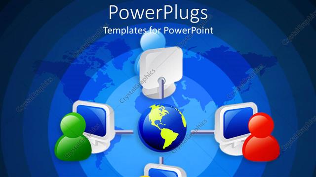 Preview This Beautiful Template for PowerPoint & Google Slides 3D graphics of four  multi colored characters linked to a globe