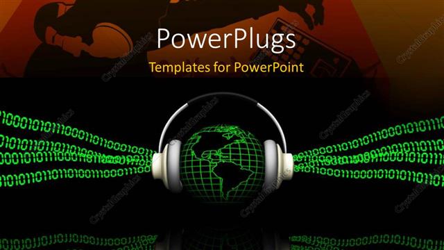  Presentation with graphics - 3D graphics of a globe wearing a head set with lots of binary