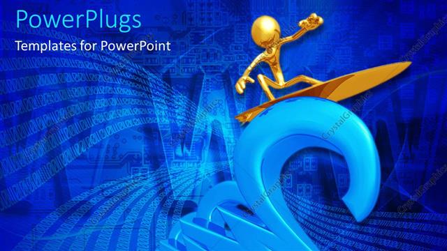  Presentation with www - 3D graphics of a gold colored character on a surf board over a blue background