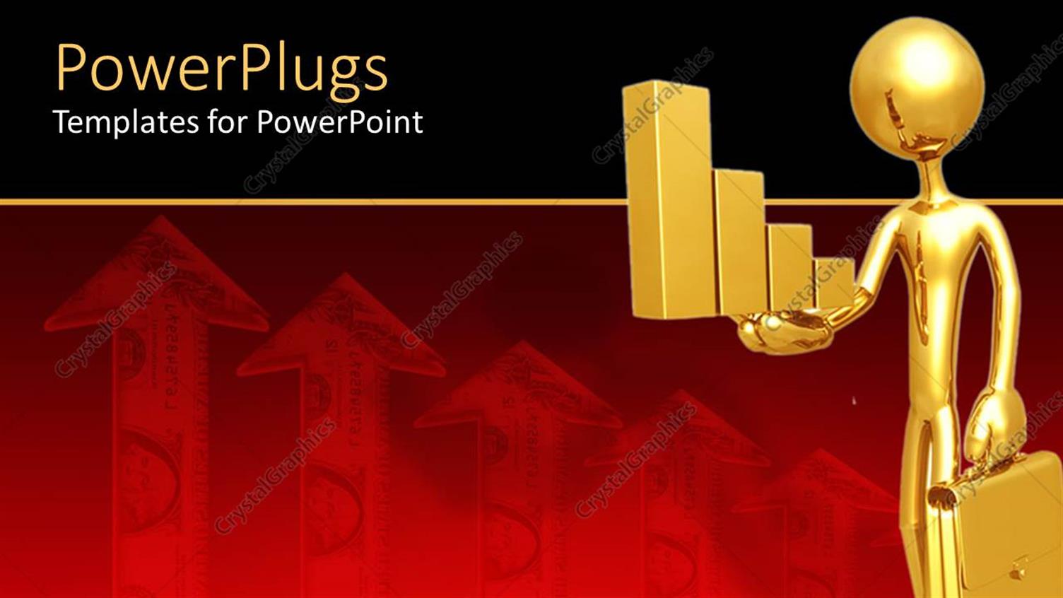 Featuring 3D Graphics of a Gold Colored Character Holding a Briefcase and some Bars