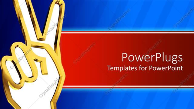  Presentation with victory - 3D graphics of a gold colored hand with the peace sign