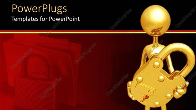  Presentation with graphics - 3D graphics of a gold colored human character holding a large key