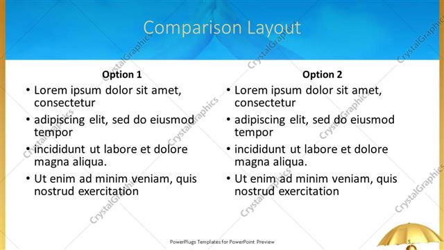 Comparison presentation slide layout