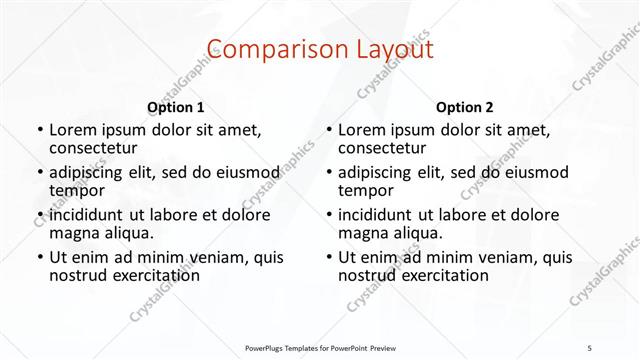 Comparison presentation slide layout