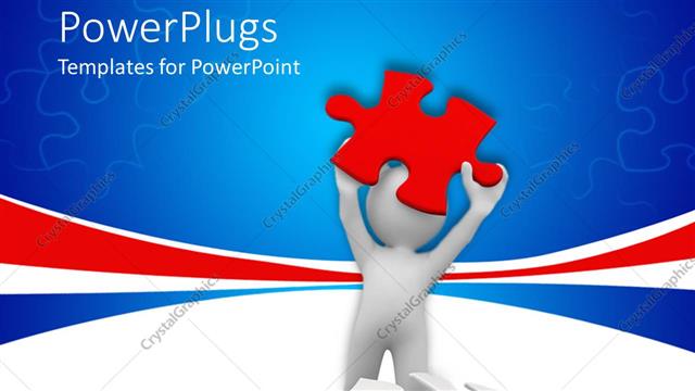  Presentation with red puzzle - 3D graphics of a human character holding up a red puzzle piece