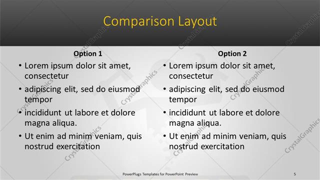 Comparison presentation slide layout