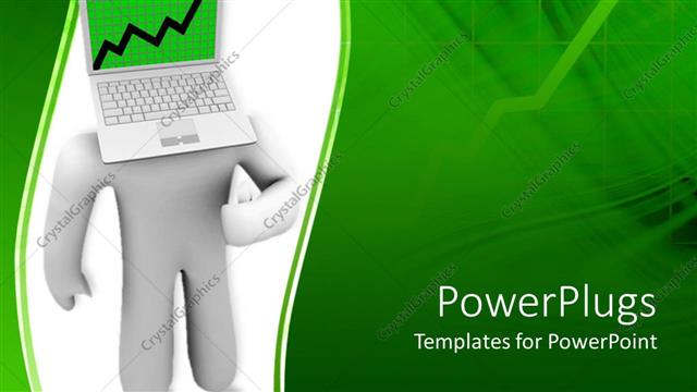  Presentation with human growth - 3D graphics of a human character with an open laptop head