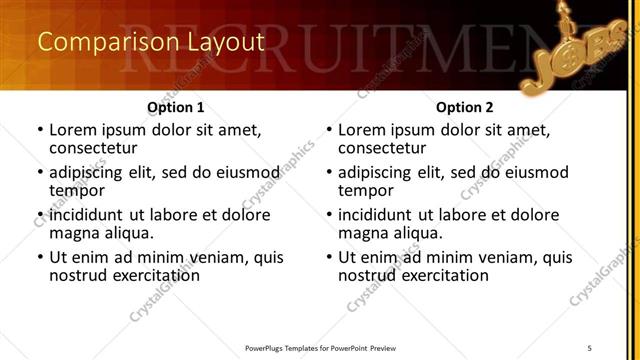 Comparison presentation slide layout