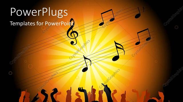  Presentation with graphics - 3D graphics of human characters dancing and some music symbols