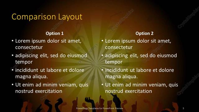 Comparison presentation slide layout