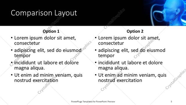 Comparison presentation slide layout