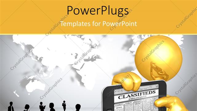  Presentation with touch screen - 3D graphics of a human holding up a phone with people around