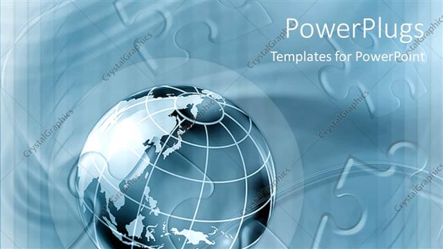  Presentation with graphics - 3D graphics of a large blue colored globe with puzzles