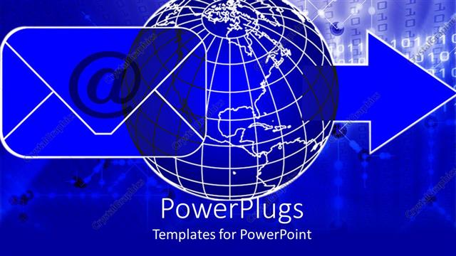  Presentation with graphics - 3D graphics of a large blue and white globe with an arrow and message icon