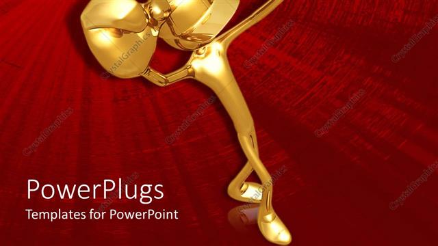  Presentation with red gold - 3D graphics of a large gold colored human character on red background