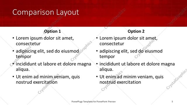 Comparison presentation slide layout