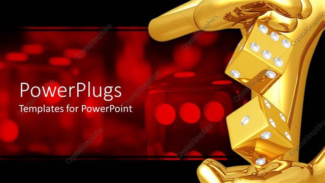  Presentation with gold red - 3D graphics of a large red human character holding two gold dice