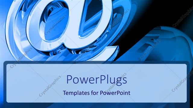  Presentation with graphics - 3D graphics of a large shinning @ symbol over a blue background
