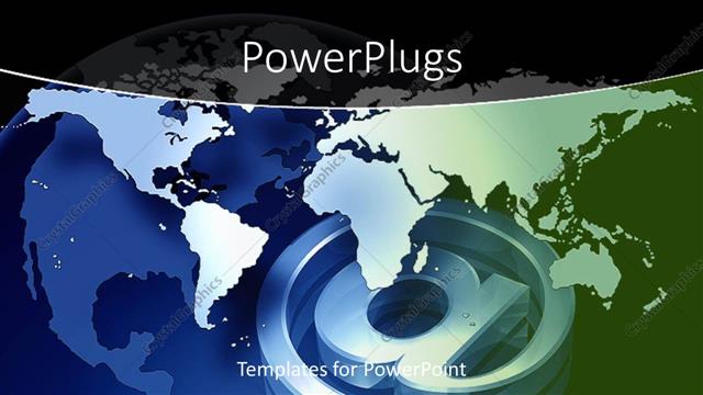  Presentation with graphics - 3D graphics of a large @ symbol a globe and a map