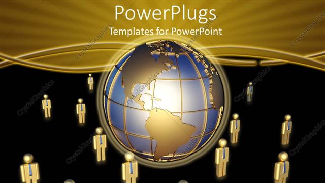  Presentation with graphics - 3D graphics of lots of human characters standing round a globe