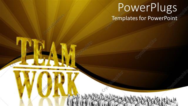  Presentation with team work - 3D graphics of lots of humans with a text which spells out the words