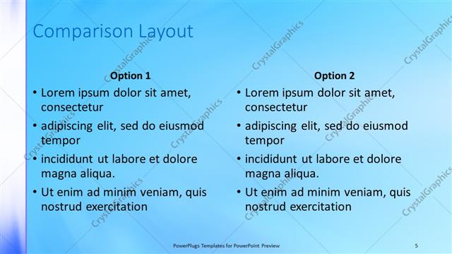 Comparison presentation slide layout