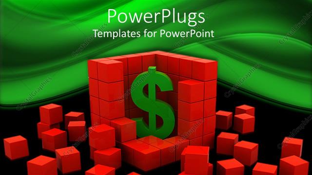  Presentation with graphics - 3D graphics of lots of red cubes with a large dollar symbol in the middle