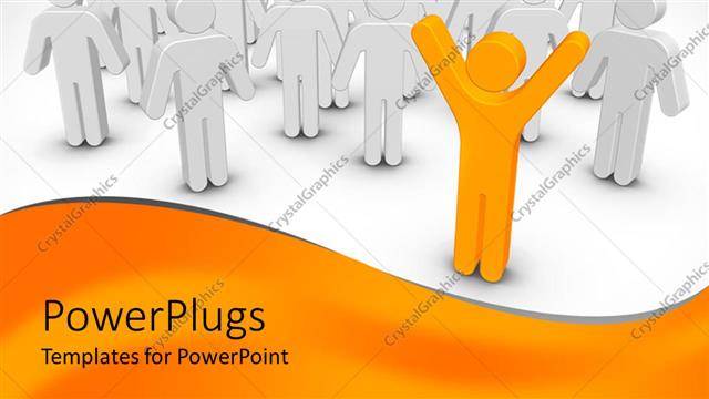  Presentation with stand - 3D graphics of lots of white colored human characters whit an oustanding yellow one