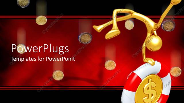  Presentation with life - 3d graphics of a man jumping on a life saver with a dollar sign