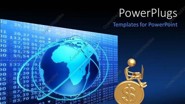  Presentation with stock market - 3D graphics of a man sitting on a gold coin?