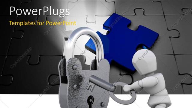  Presentation with padlock - 3d graphics of a man standing with a large key and padlock