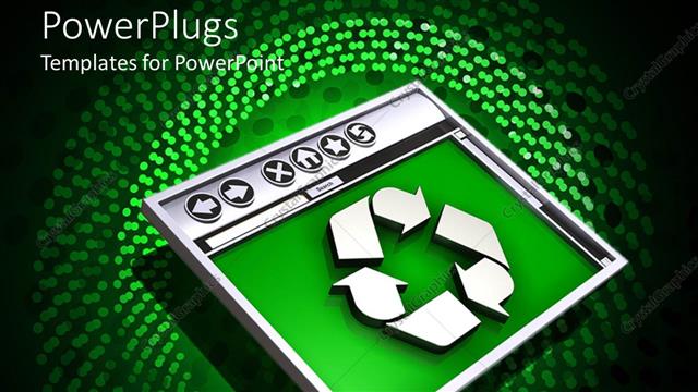  Presentation with recycle - 3D graphics of a monitor with a recycle sign on a green surface