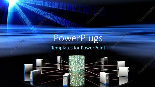  Presentation with server - 3D graphics of nine Internet server equipments connected together