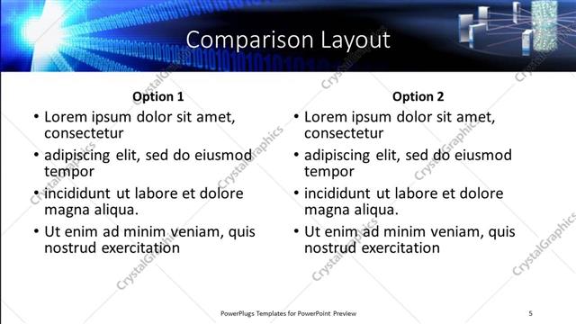 Comparison presentation slide layout