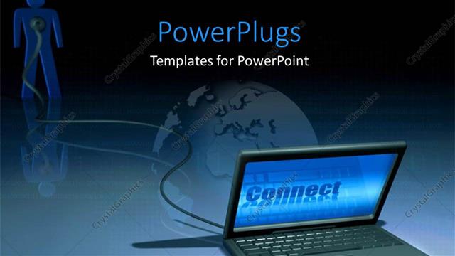  Presentation with graphics - 3D graphics of an open laptop attached to a character and a globe