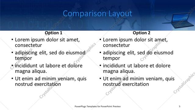 Comparison presentation slide layout