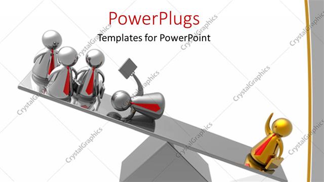  Presentation with leadership graphics - 3d graphics of a scale with four silver  characters and a gold one