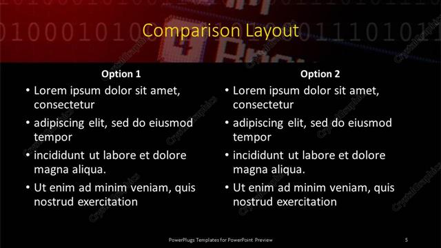 Comparison presentation slide layout