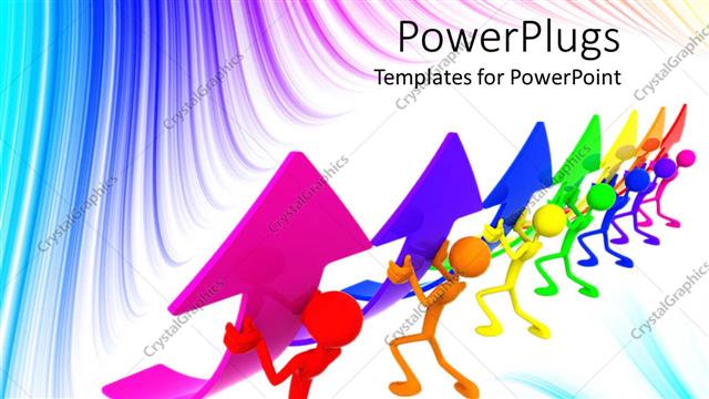  Presentation with graphics - 3D graphics of seven multicolored characters holding up arrows