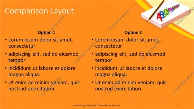 Comparison presentation slide layout