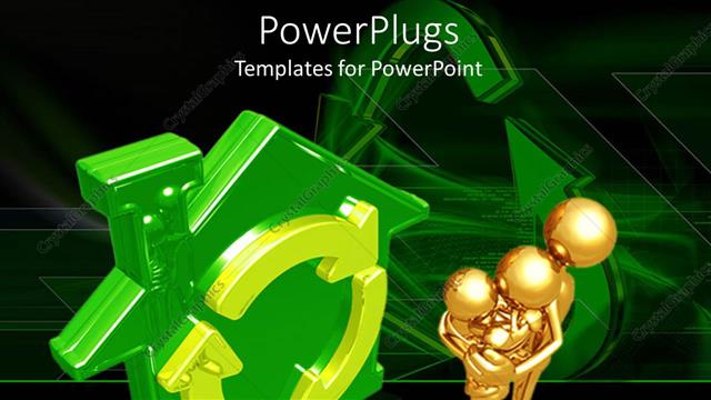  Presentation with recycle - 3D graphics of three gold colored human characters hugging