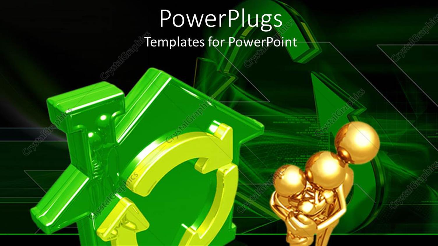 Featuring 3D Graphics of Three Gold Colored Human Characters Hugging