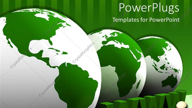  Presentation with www - 3d graphics of three green globes and a human character with a laptop