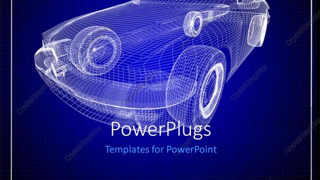  Presentation with blue design - 3D graphics of a transparent blue colored car made of lines