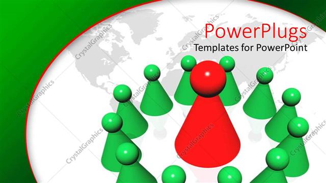  Presentation with graphics - 3D graphics of twelve small green objects round a larger red one