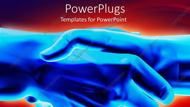  Presentation with blue handshake - 3D graphics of two large blue hands having a handshake