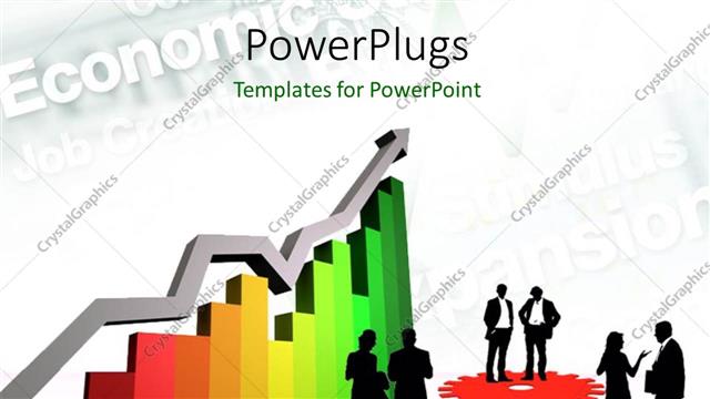  Presentation with faded - 3D graphs with business people standing on cogwheels and faded keywords
